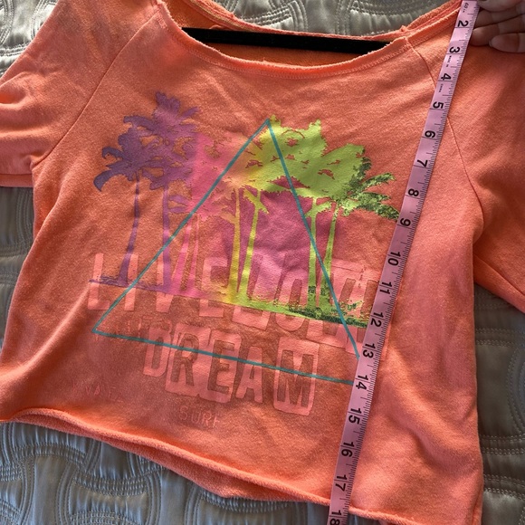 Women AERO Cropped Raw Hem LIVE LOVE DREAM Top Sweatshirt Small Orange - Picture 2 of 8